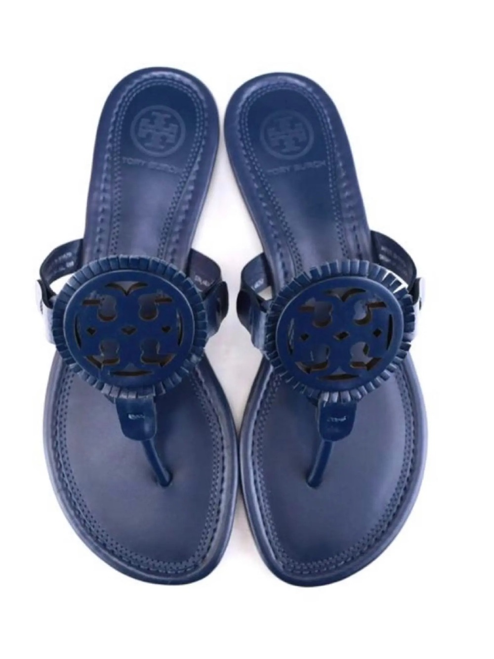 Tory Burch Blue Miller Logo Fringe Sandals